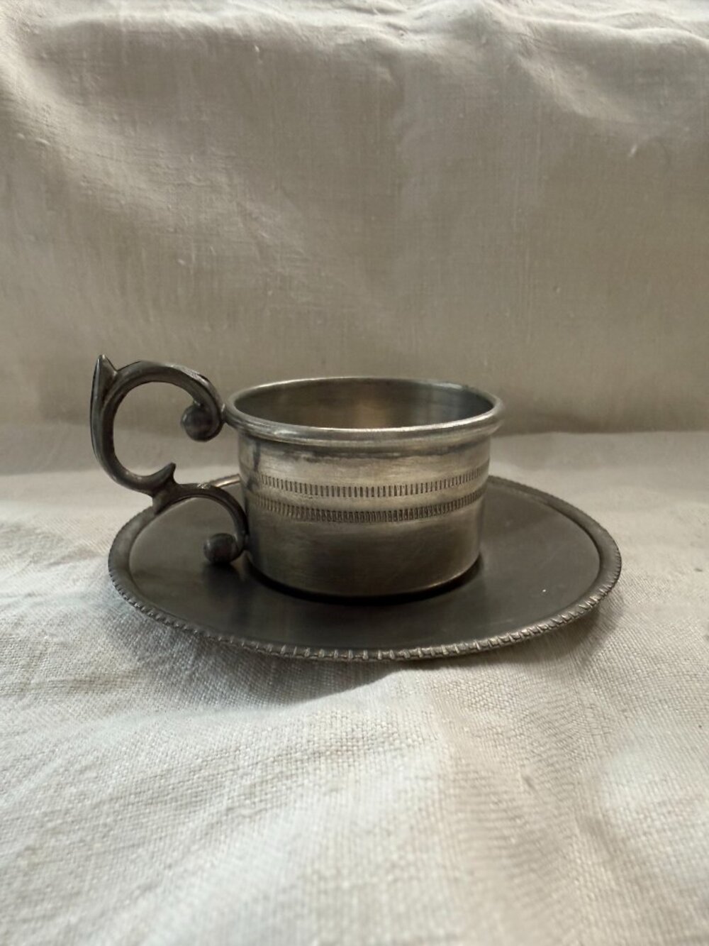 Goebel, W. Germany, Vintage Pewter Cup & Saucer Set